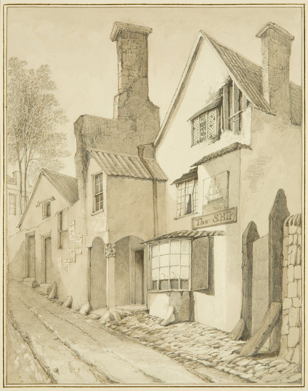 "Ship Inn", Griffin Lane (akvarelli paperille) tekijältä Thomas Leeson the Elder Rowbotham