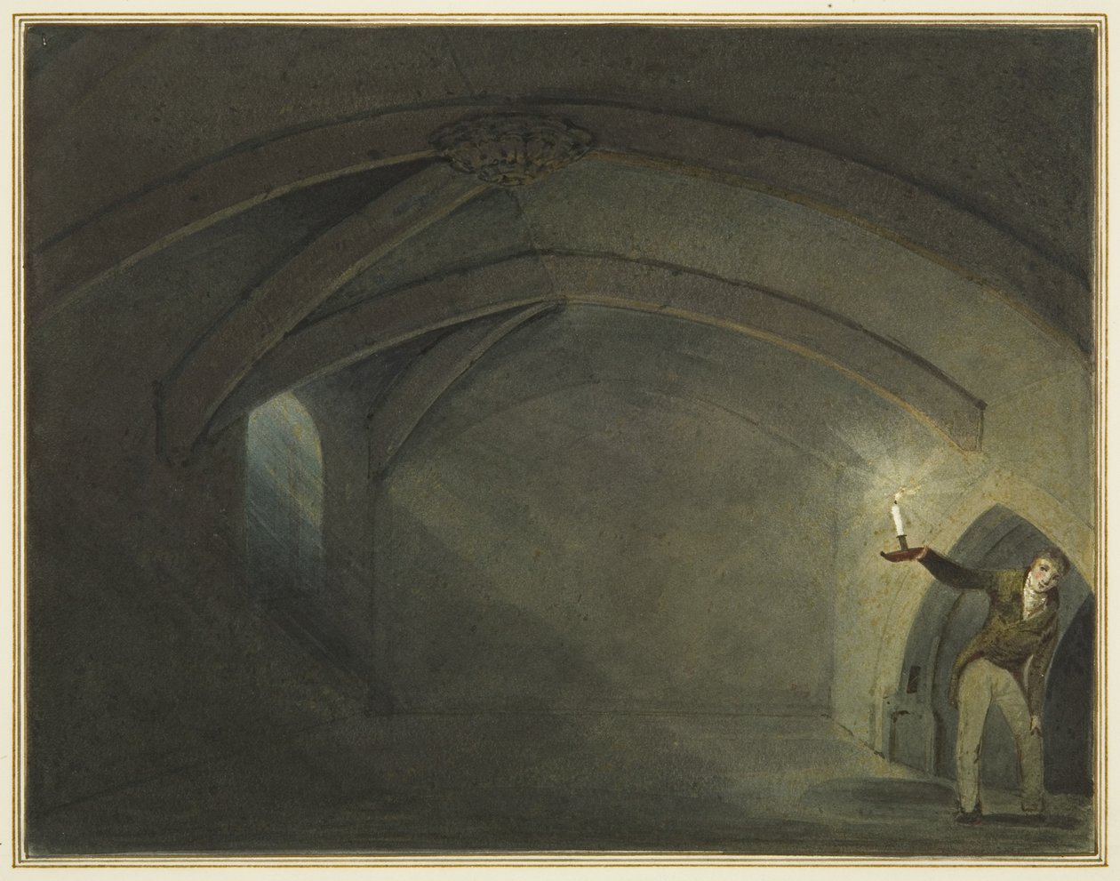Oletettu "St Leonardin kirkon krypta" (akvarelli paperille) tekijältä Thomas Leeson the Elder Rowbotham