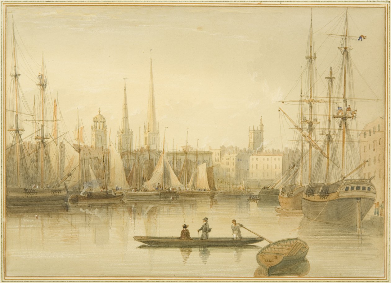 Näkymä kelluvaan satamaan Redcliffe Back Ferryltä tekijältä Thomas Leeson the Elder Rowbotham