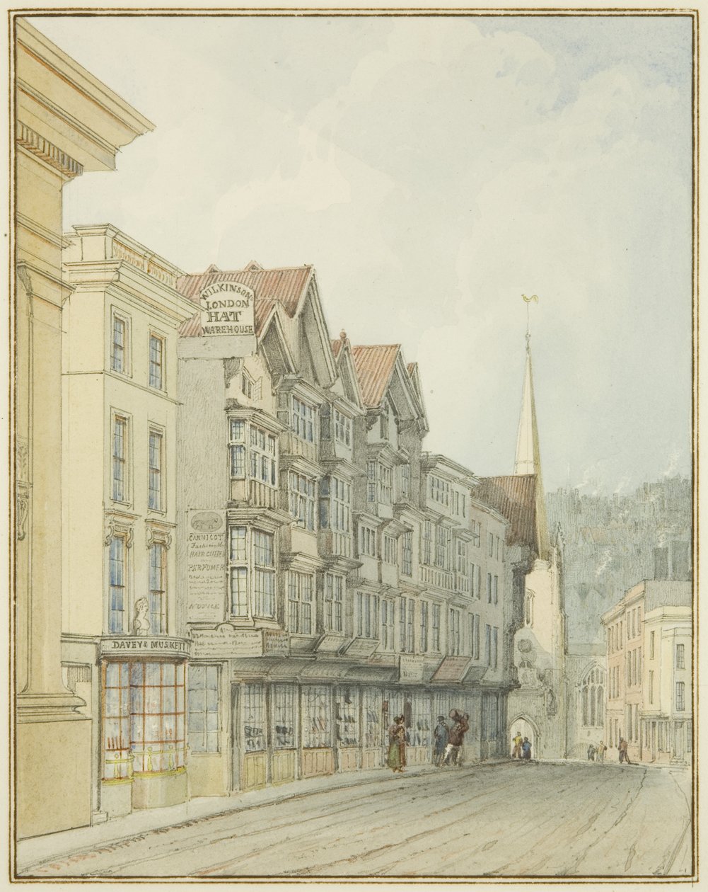 Broad Streetin länsipuoli (akvarelli paperille) tekijältä Thomas Leeson the Elder Rowbotham