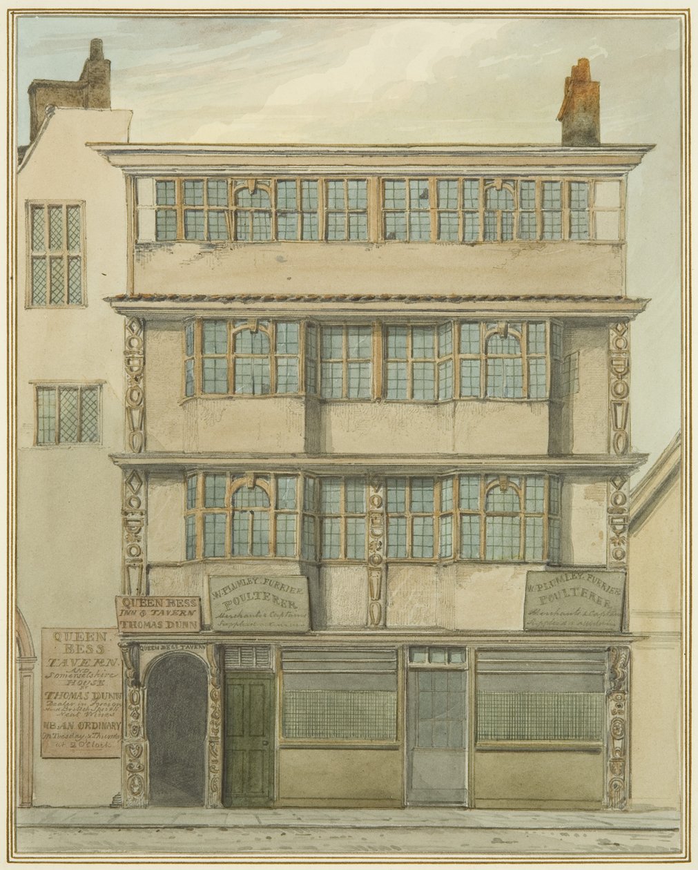 Whitsonin talo, St Nicholas Street (akvarelli paperille) tekijältä Thomas Leeson the Elder Rowbotham
