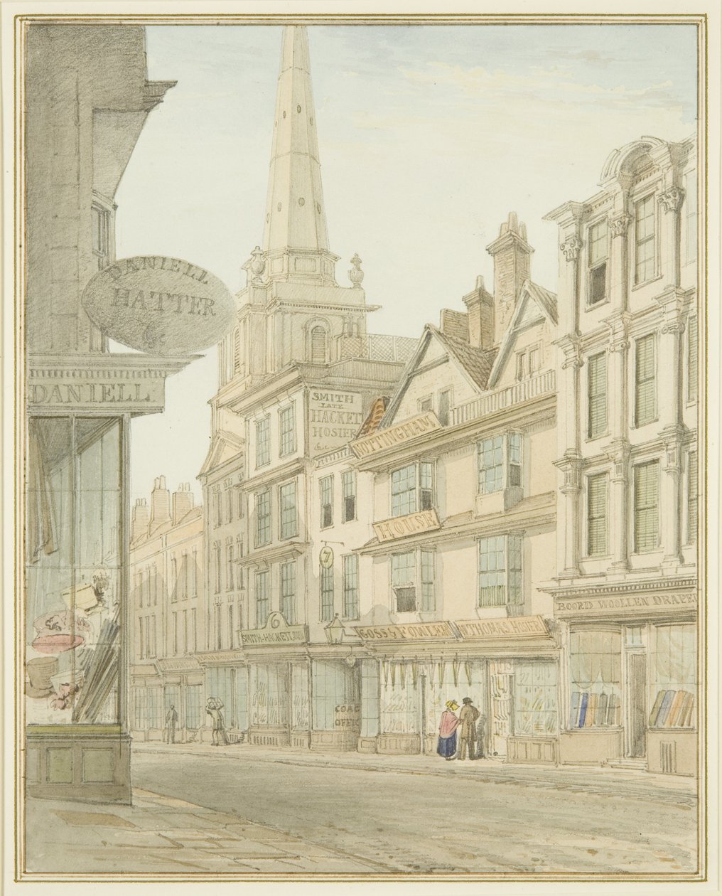 Wine Street, jossa Yeamansin talo oikealla (akvarelli paperille) tekijältä Thomas Leeson the Elder Rowbotham