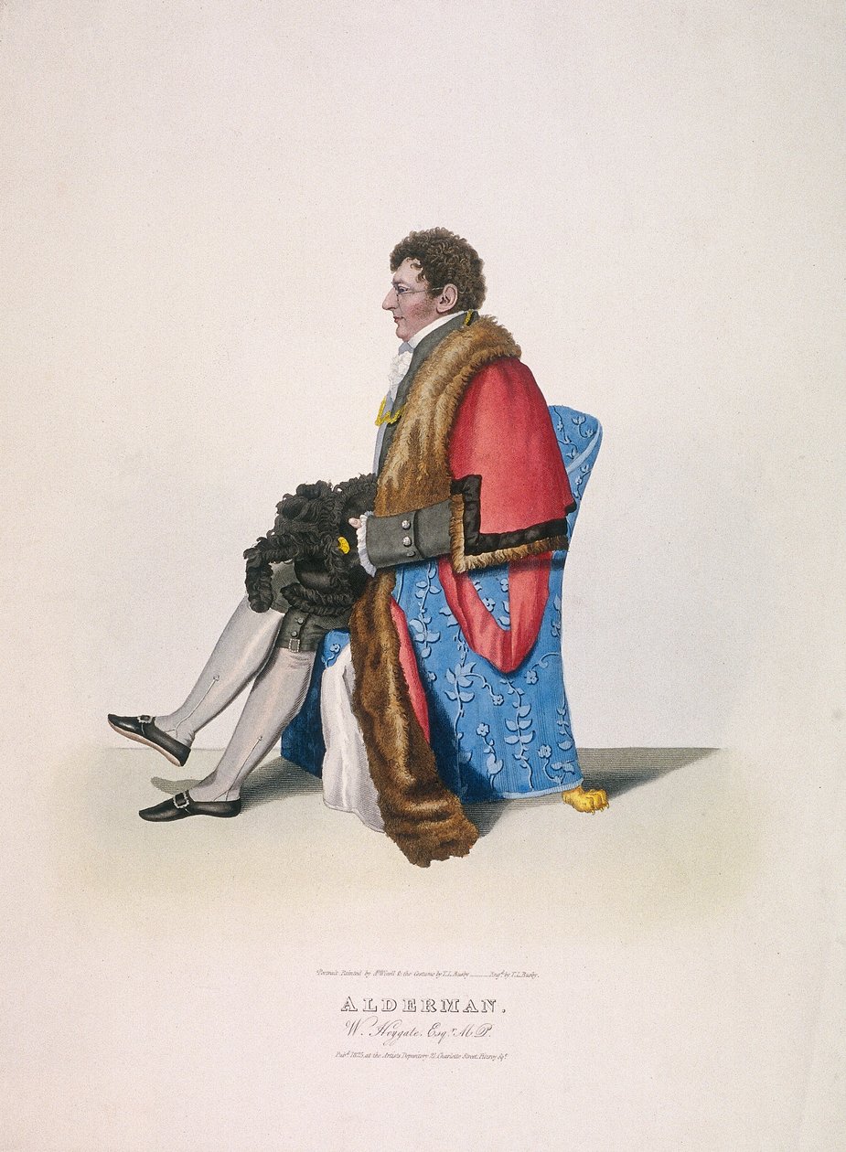Alderman Sir William Heygate, istuva ja kansalaisasu, jossa on viitta ja hattu, 1825 tekijältä Thomas Lord Busby