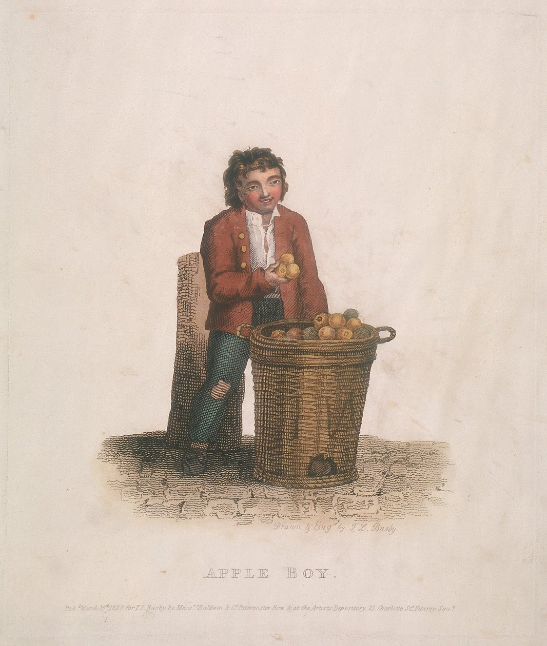 Omenamyyjä suurella hedelmäkorilla, 1820 tekijältä Thomas Lord Busby