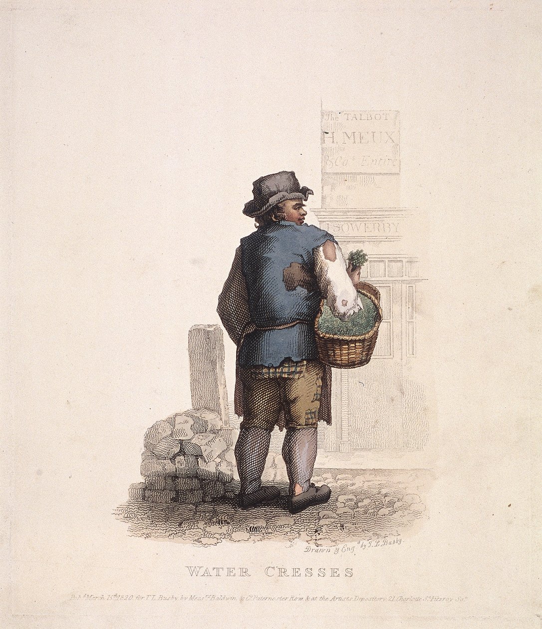 Vesikrassin myyjä kori kädessään, 1820 tekijältä Thomas Lord Busby