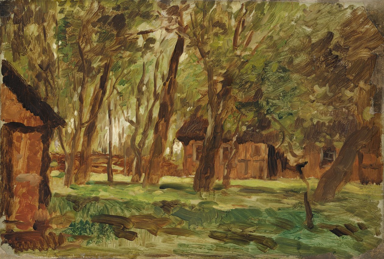 Maatila puiden alla (öljy paperille) tekijältä Thomas Ludwig Herbst