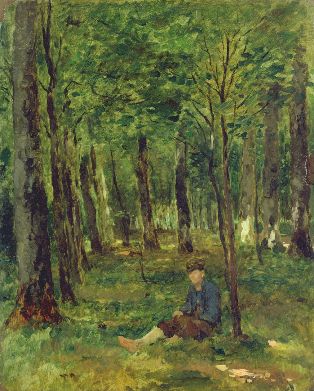 Nuori maanviljelijä istuu metsässä, 1878 (öljy paperille asetettu kankaalle) tekijältä Thomas Ludwig Herbst