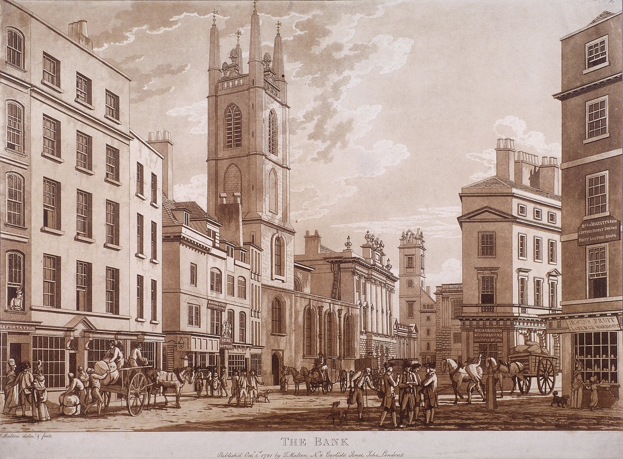 Bank of England, Threadneedle Street, Lontoo, 1781 tekijältä Thomas Malton II