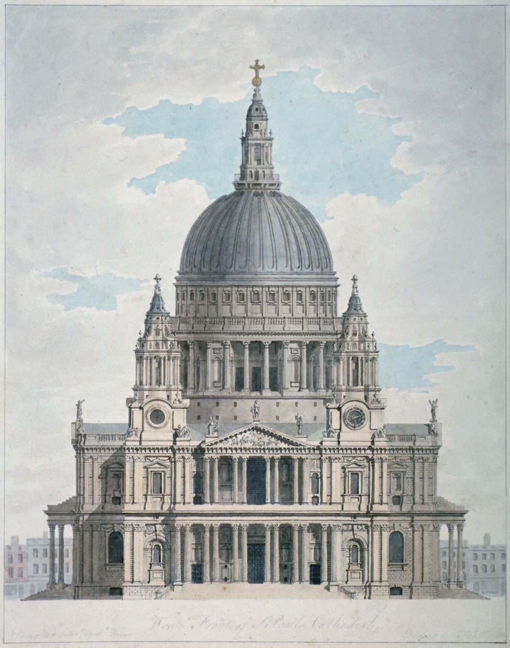 St Paulin katedraalin länsirintama, Lontoon kaupunki, 1780 tekijältä Thomas Malton II
