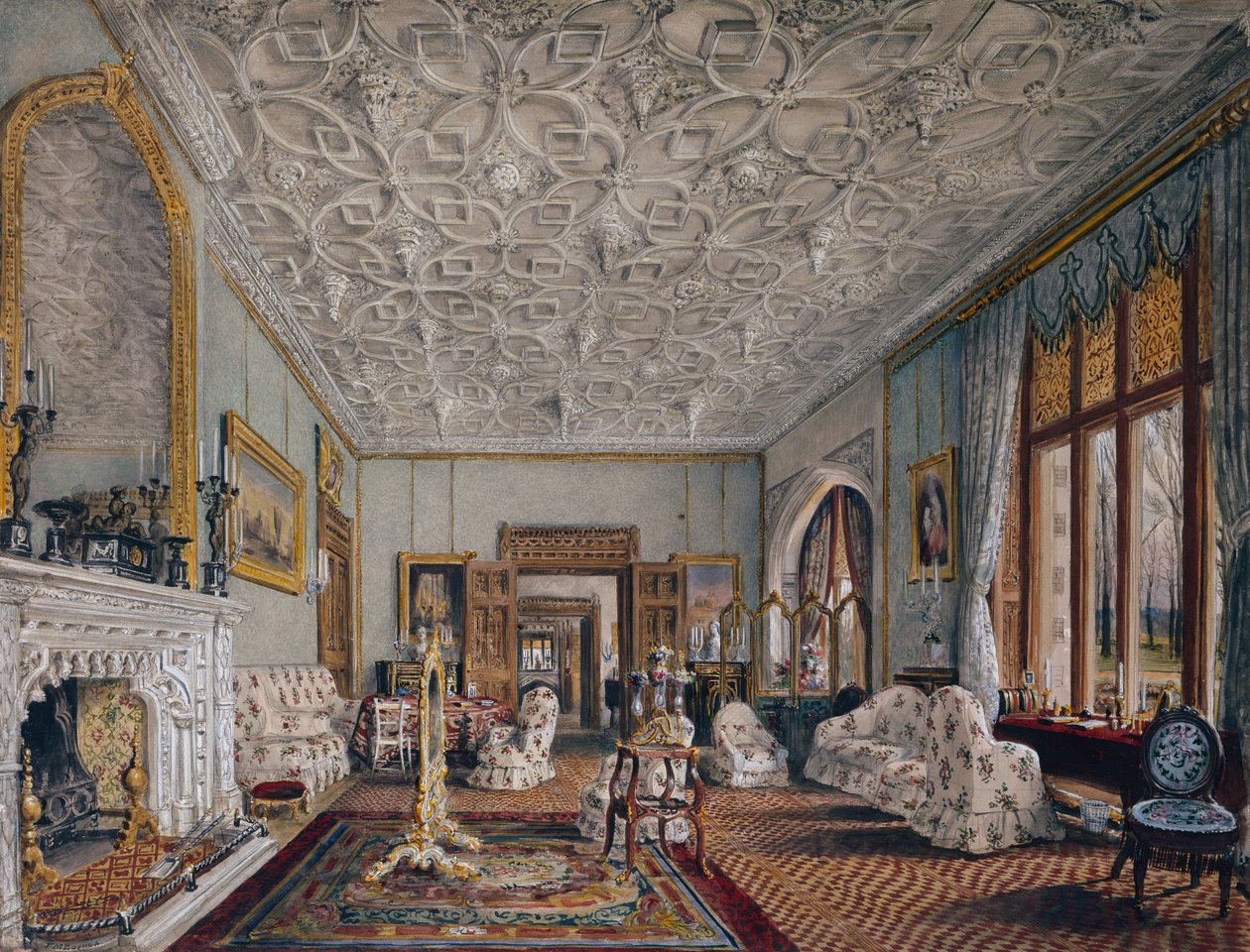 Goottilainen salonki, n. 1850 (akvarelli) tekijältä Thomas Mann Baynes