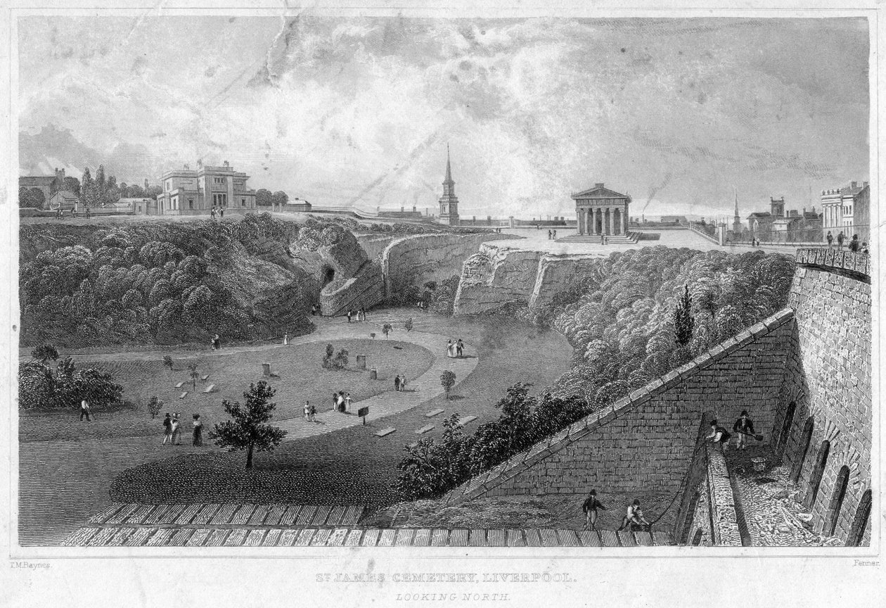 St Jamesin hautausmaa, Liverpool, katsoen pohjoiseen, 1800-luku. tekijältä Thomas Mann Baynes