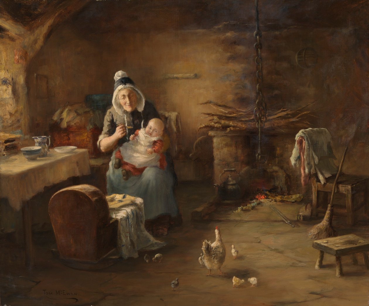 Talonpojan mökin sisustus (öljy kankaalle) tekijältä Thomas McEwan