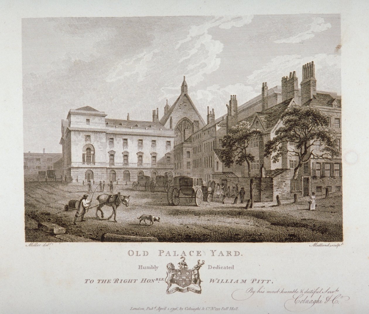 Old Palace Yard, Westminster, Lontoo, 1796 tekijältä Thomas Medland