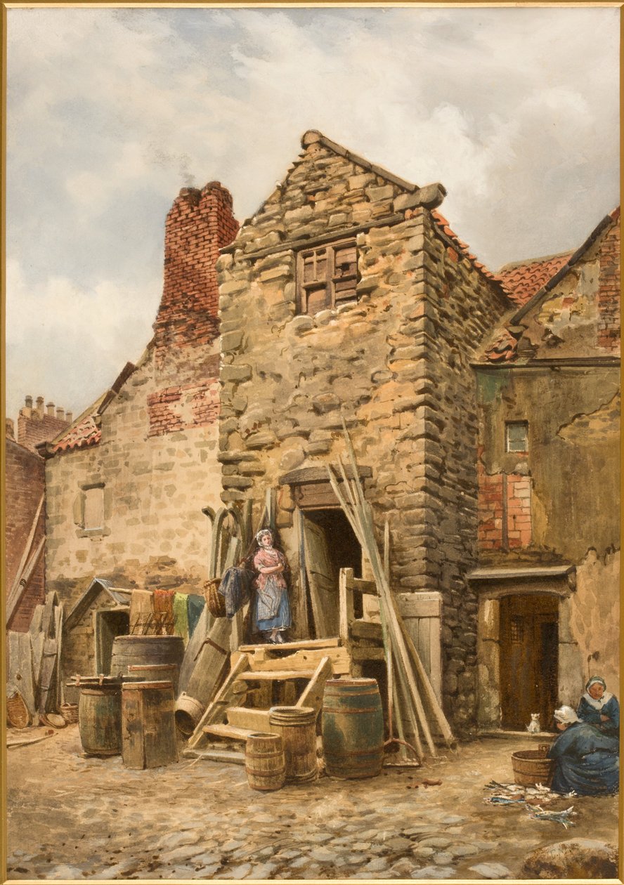 Old Sparrow Hall, Cullercoats (vartalonväri, kynä ja wc paperilla) tekijältä Thomas Miles Richardson