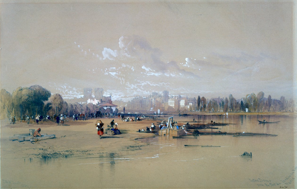 "Notre Dame Kuninkaan puutarhan sillalta, Pariisi", c1835-1890 tekijältä Thomas Miles Richardson II
