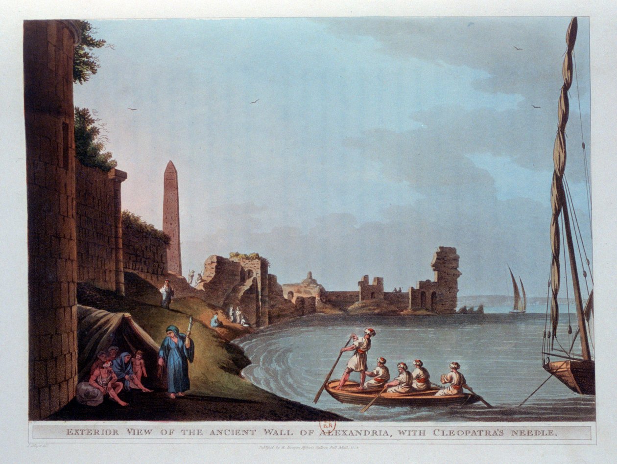 Ulkokuva Aleksandrian muinaisesta muurista, Kleopatras-neula, 1802. tekijältä Thomas Milton