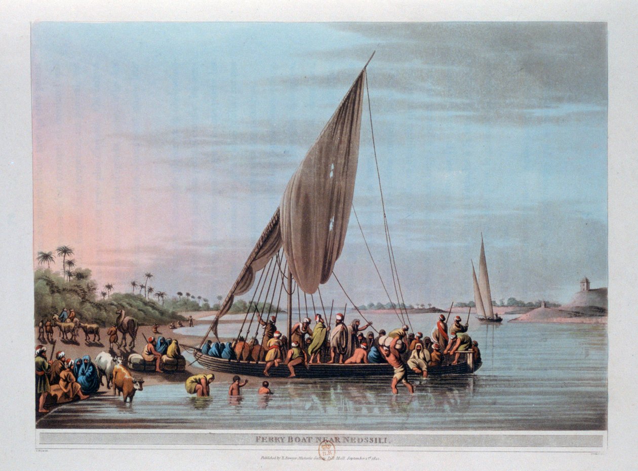 Lauttalaiva Nedssilin lähellä, Egypti, 1801 tekijältä Thomas Milton