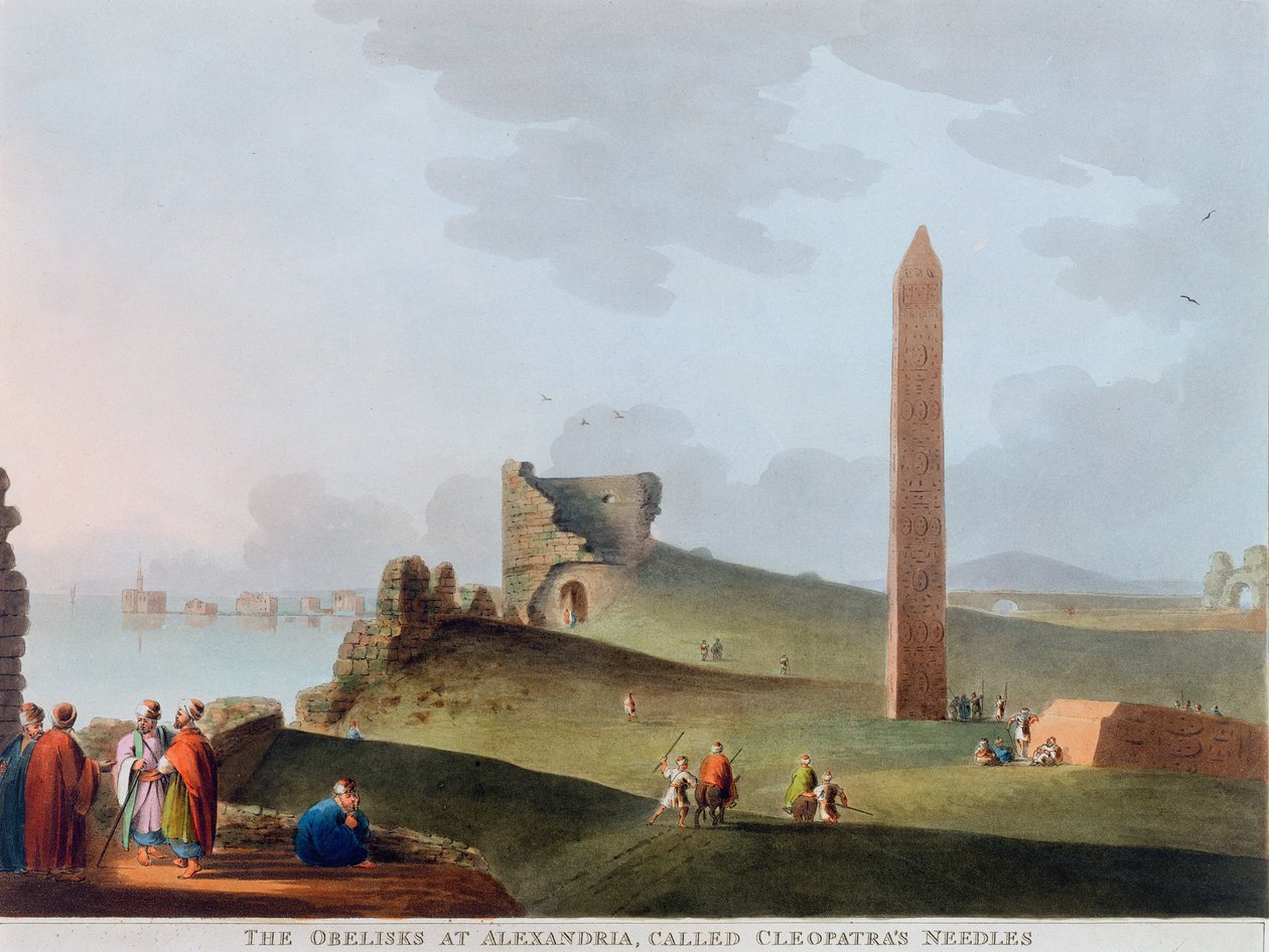 "Obeliskit Aleksandriassa, nimeltään Kleopatran neulat", Egypti, 1802 tekijältä Thomas Milton