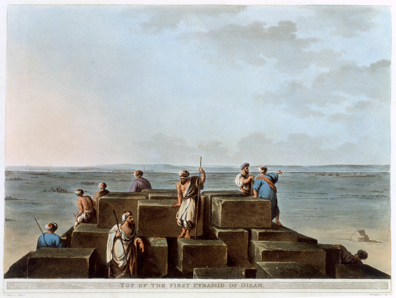 "Gizan ensimmäisen pyramidin huippu", Egypti, 1802 tekijältä Thomas Milton