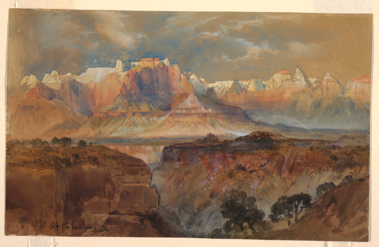 Piirros, Rio Virginin kalliot, Etelä-Utah, 1873. tekijältä Thomas Moran