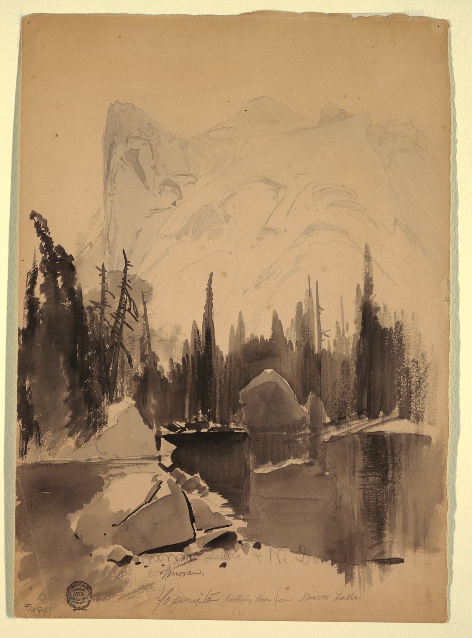 Piirros, Mirror Lake, Yosemite, 1872 tekijältä Thomas Moran