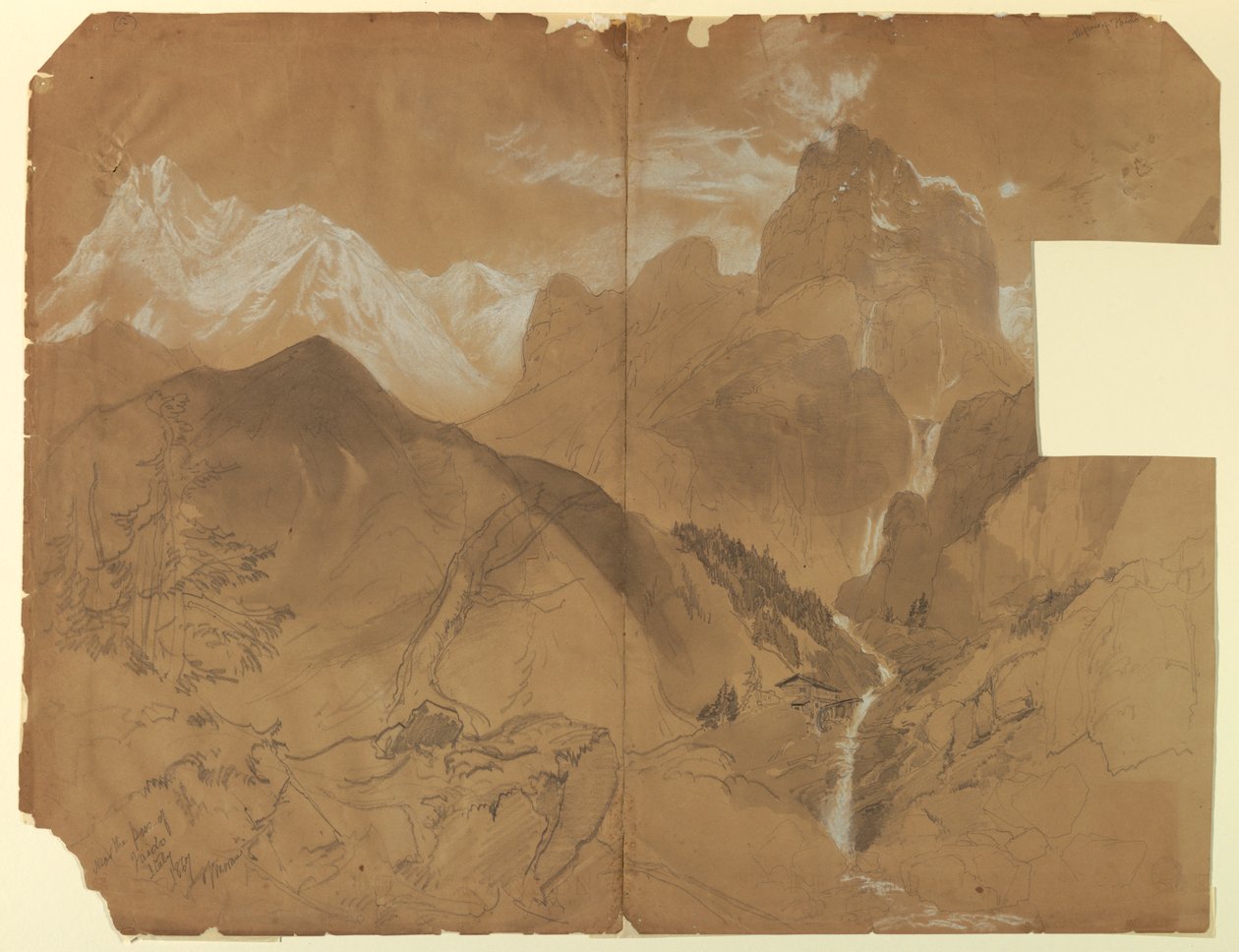 Piirros, lähellä Faidon solaa, Italia, 1867 tekijältä Thomas Moran