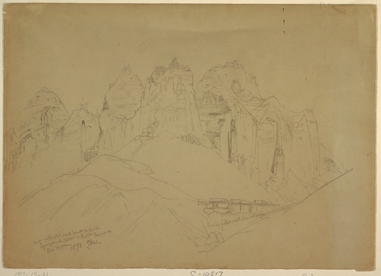 Piirros, Rio Virgin -joki ja suuret kalliomuodostelmat, 1873 tekijältä Thomas Moran