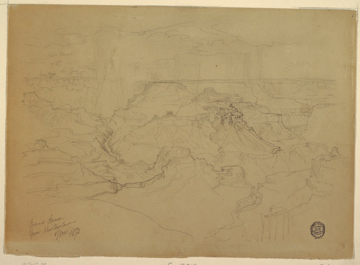 Piirros, Grand Canyon sateessa, 1873 tekijältä Thomas Moran