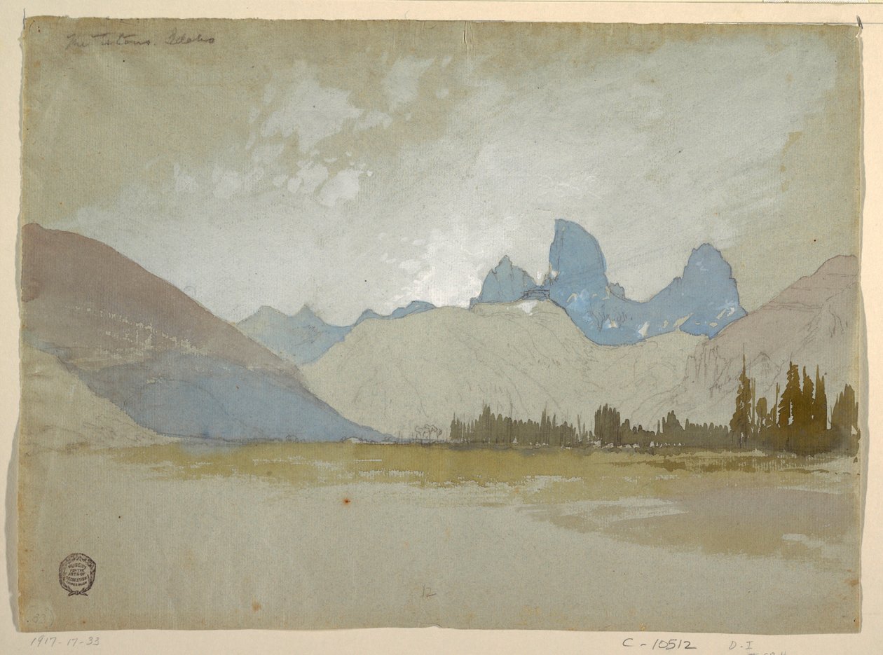 Piirros, Tetons, Idaho, 1879. tekijältä Thomas Moran
