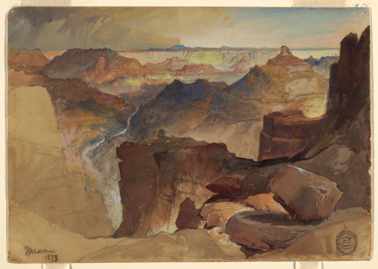 Piirros, Näkymä Powellin tasangolta, Grand Canyon, Colorado, 1873. tekijältä Thomas Moran