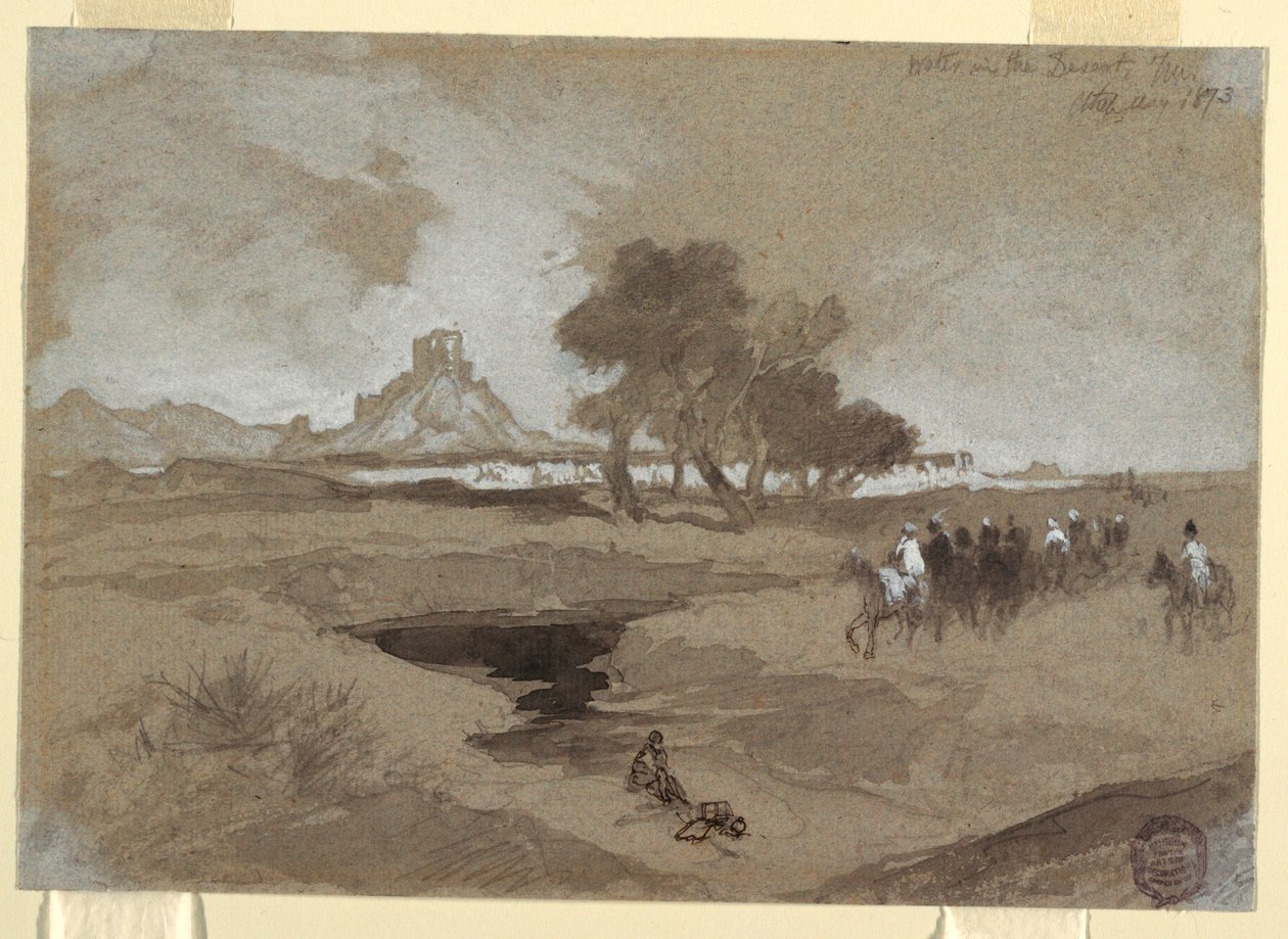 Piirros, Vesilähde aavikolla, Utah, 1873 tekijältä Thomas Moran