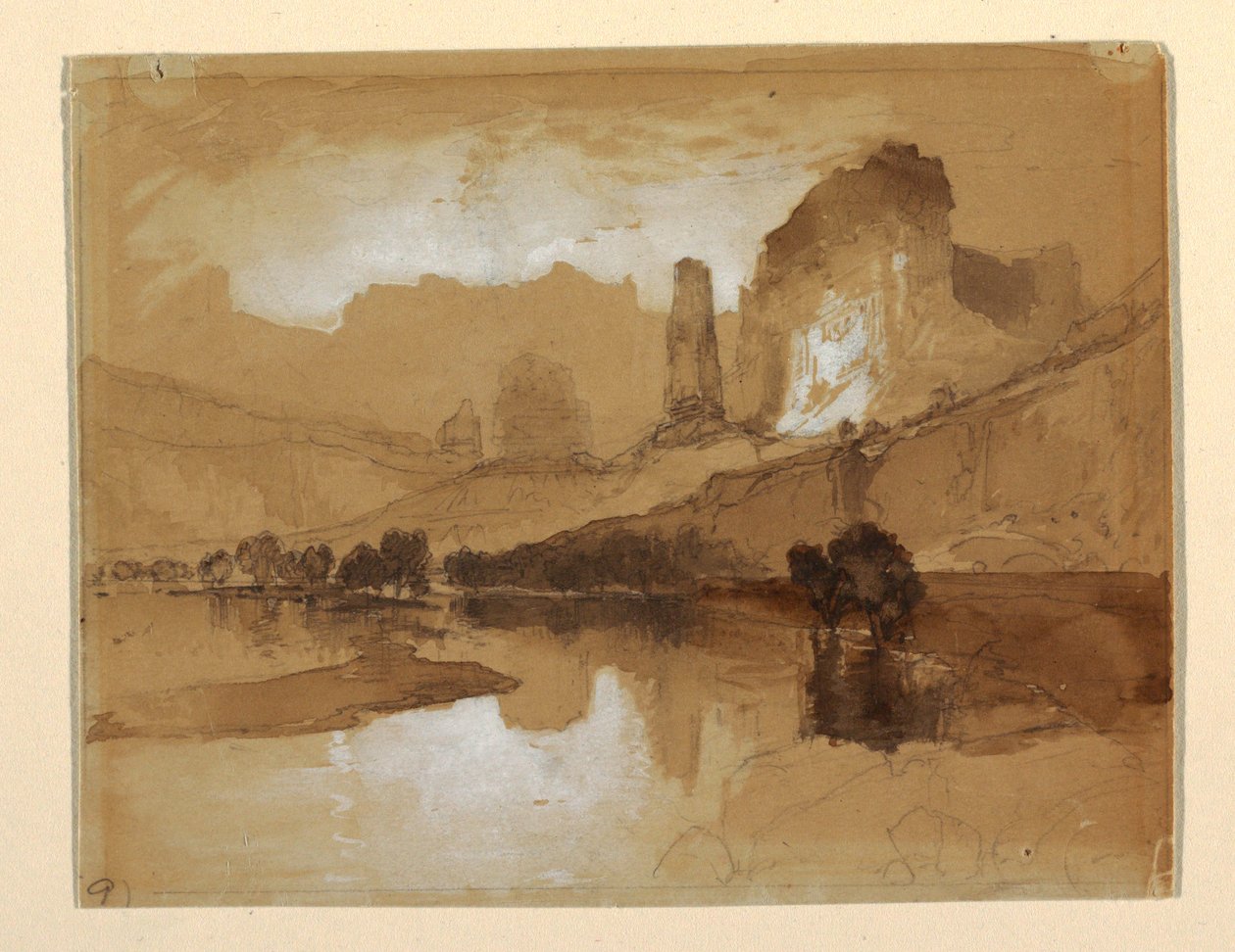 Piirros, Yellowstone putousten alapuolella, luultavasti 1871 tekijältä Thomas Moran