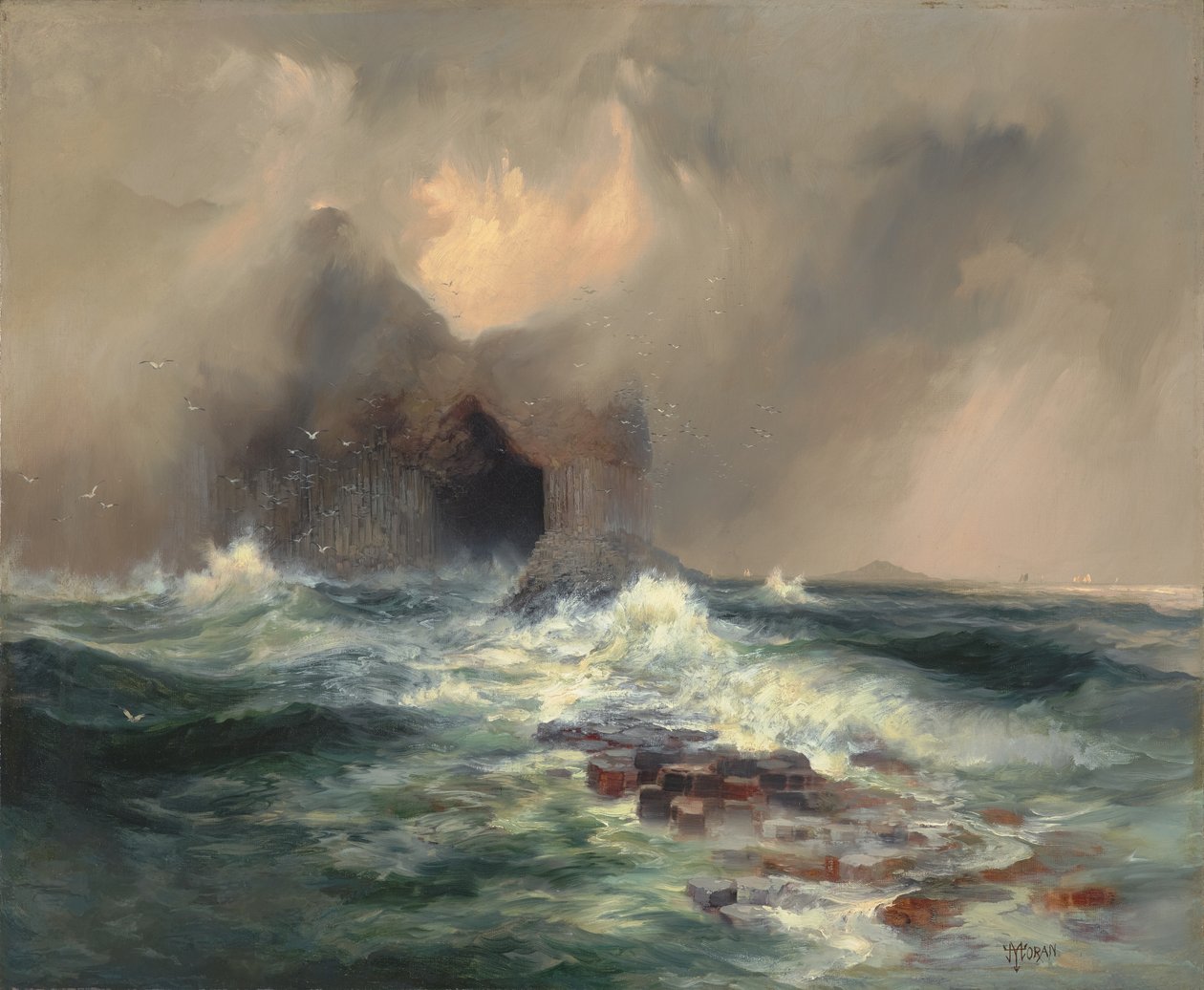 Fingalin luola, Staffan saari, Skotlanti 1884 (Öljy kankaalle) tekijältä Thomas Moran