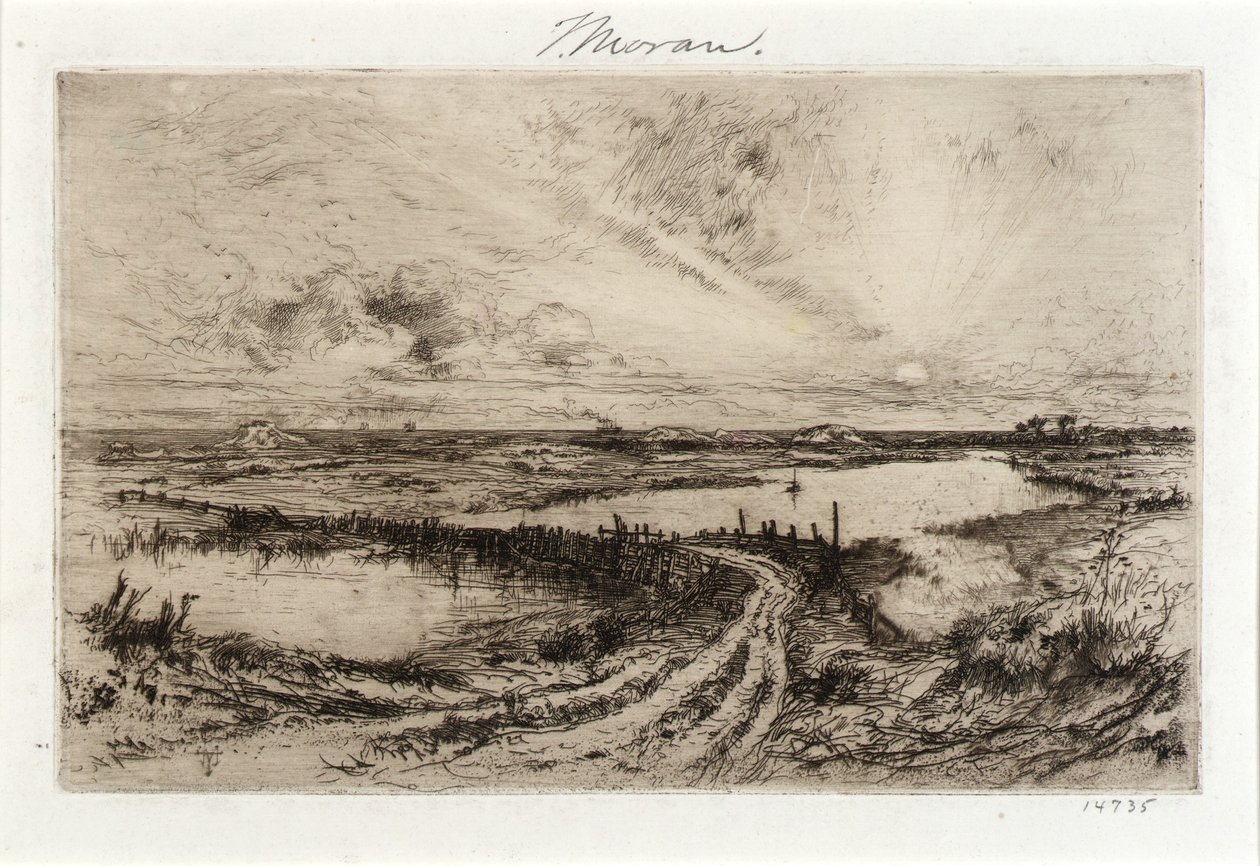 Hook Pond ja vanha silta tekijältä Thomas Moran