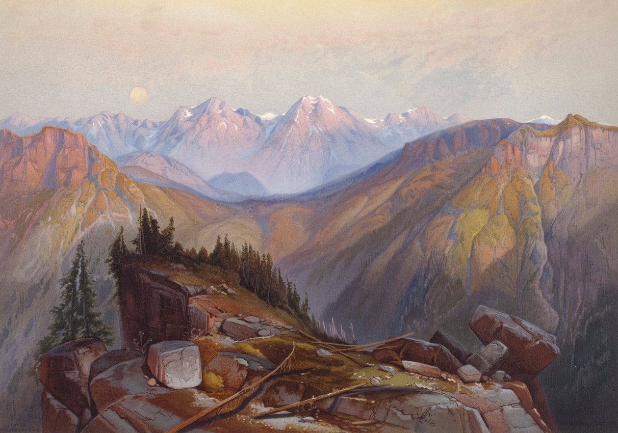 Alempi Yellowstonevuoristo nähtynä Yellowstonen kansallispuistosta tekijältä Thomas Moran
