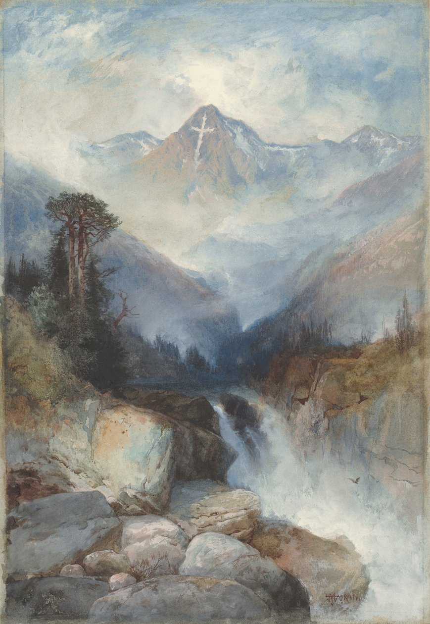 Pyhän Ristin vuori, 1890 (akvarelli ja guassi grafiitin päällä) tekijältä Thomas Moran