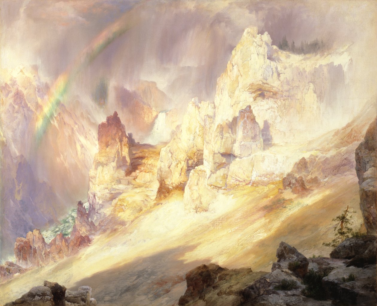 Sateenkaari Yellowstonen Grand Canyonin yllä tekijältä Thomas Moran