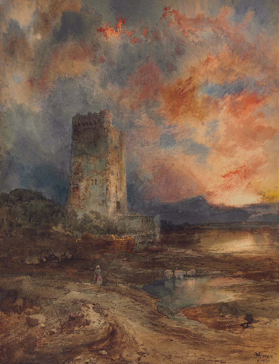 Auringonlasku Moorilla, 1880 tekijältä Thomas Moran