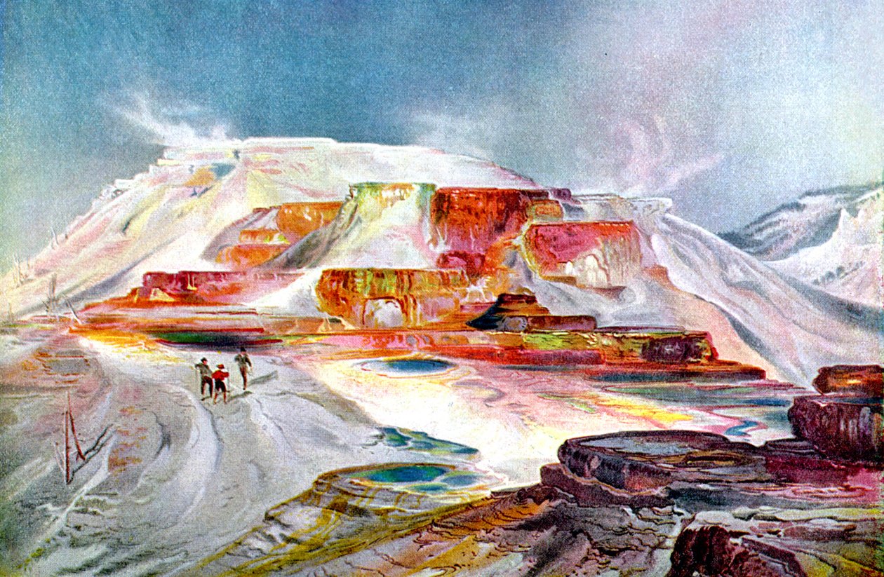 The Mammoth Hot Springs, n. 1880 (kaiverrus) tekijältä Thomas Moran