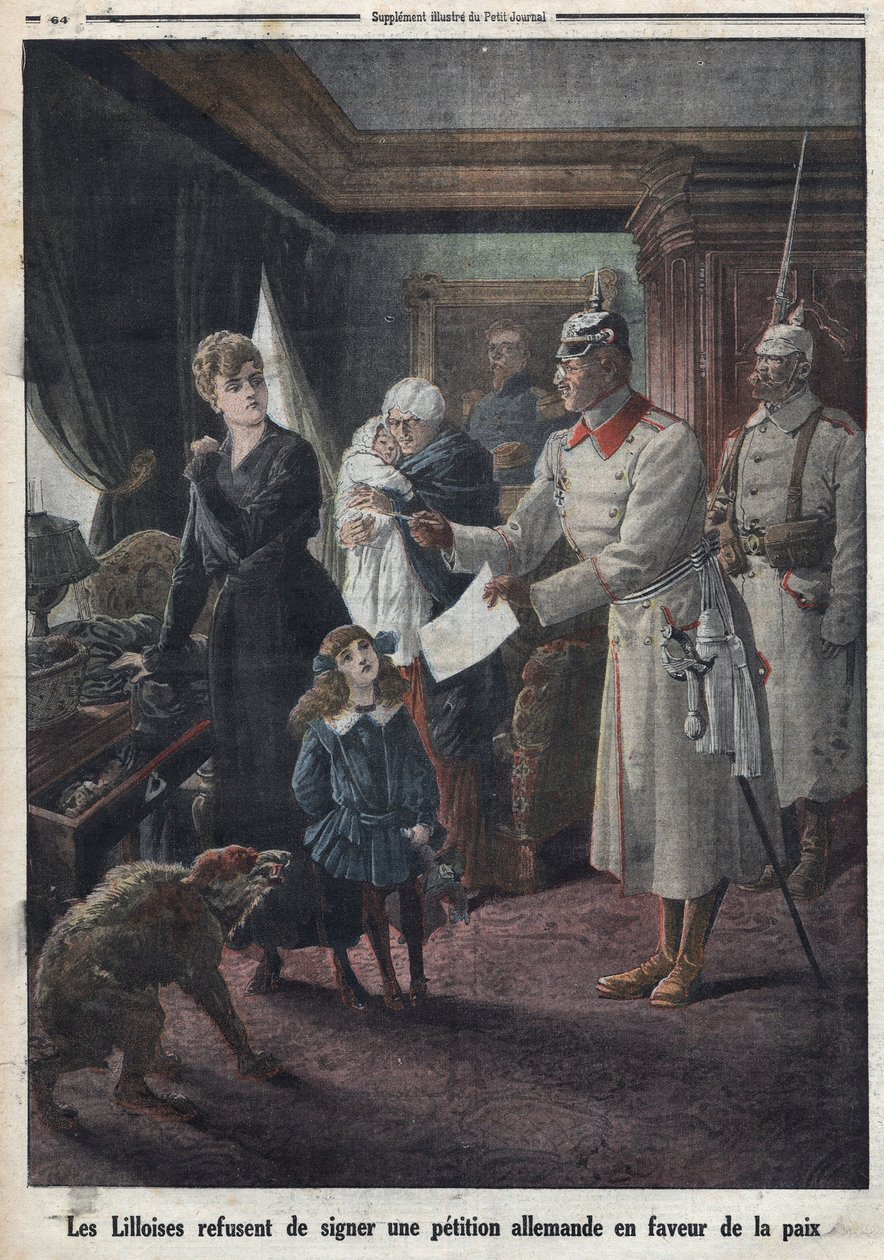 Ensimmäinen maailmansota: Lillen asukkaat kieltäytyvät allekirjoittamasta saksalaisten sotilaiden rauhaa koskevaa vetoomusta. tekijältä Thomas & Mortimer John Hamilton (1741-79) Jones