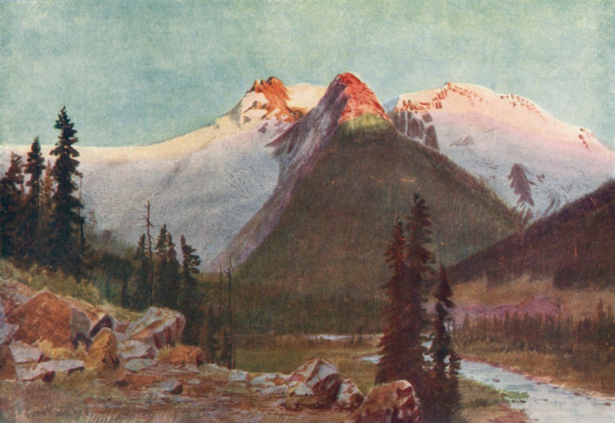 Auringonlasku Suurilla Selkirkin jäätiköillä (värilitro) tekijältä Thomas Mower Martin