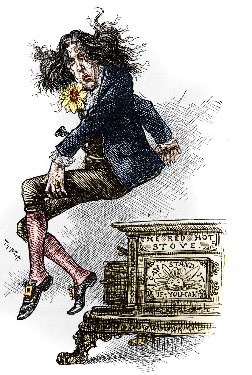 Oscar Wilden (1854-1900) sarjakuva, pukeutunut dandyyn, tehty hänen matkallaan Yhdysvaltoihin vuonna 1882. Thomas Nastin (1840-1902) piirros "" Harper