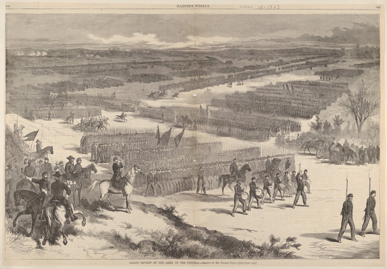 Grand Review of the Army of the Potomac - piirtänyt Thomas Nast Harpesta..., 10. lokakuuta 1863. tekijältä Thomas Nast