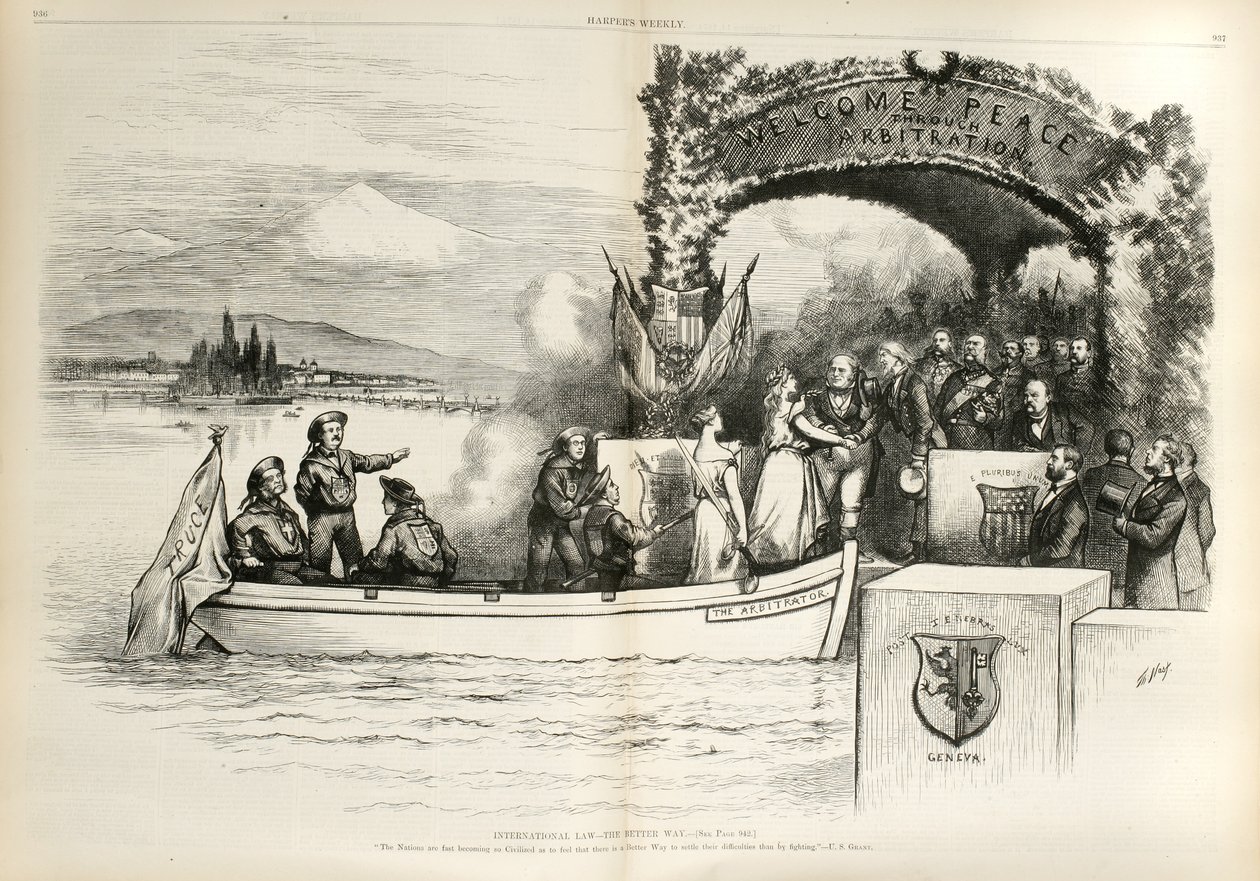 Kansainvälinen oikeus - parempi tapa..., 1874 (puukaiverrus). tekijältä Thomas Nast