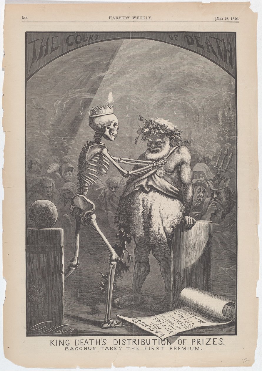 King Deathin palkintojen jako. Bacchus saa ensimmäisen palkkion. tekijältä Thomas Nast