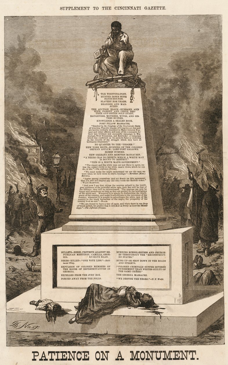 "Kärsivällisyys muistomerkillä", 8. lokakuuta 1868. tekijältä Thomas Nast