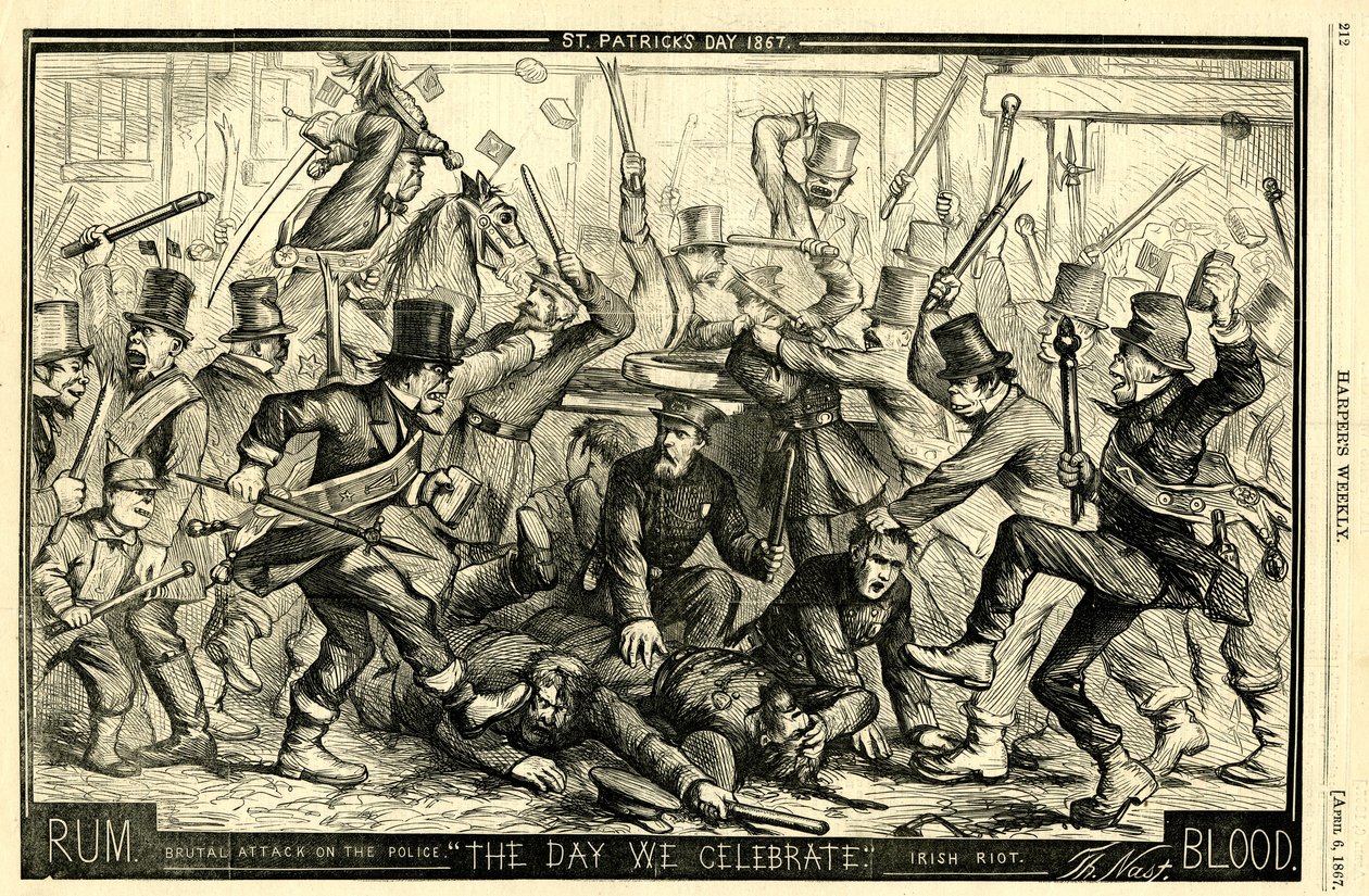 Pyhän Patrickin päivä, 1867 (puukaiverrus) tekijältä Thomas Nast
