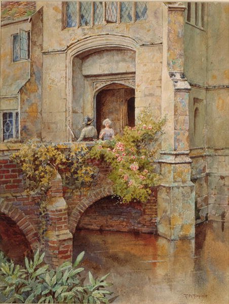 Baddesley Clinton Hallin sillalla (akvarelli paperille) tekijältä Thomas Nicholson Tyndale