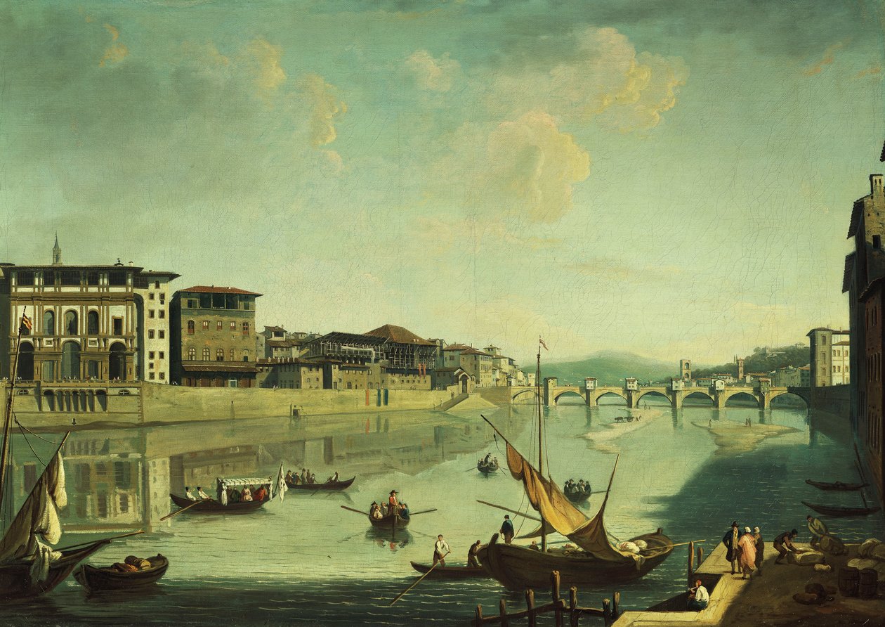 Näkymä Arnoon Ponte alle Gracien kanssa, Firenze, tekijältä Thomas Patch