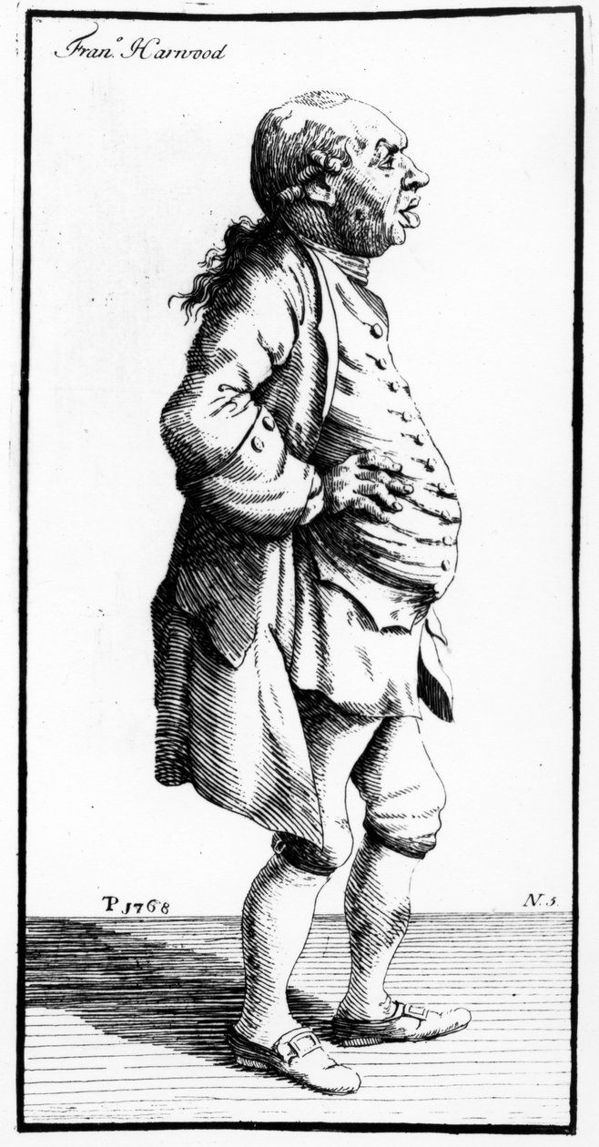Francis Harwoodin karikatyyri, n. 1770 tekijältä Thomas Patch